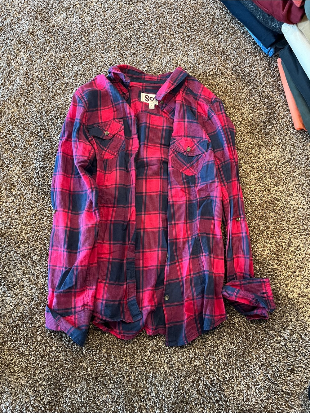 SO Fuchsia & Navy Plaid Button-Down Shirt